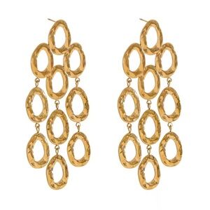 Anthropologie Earrings Hammered Crumpled Molten Metal Gold Dangle Drop N13